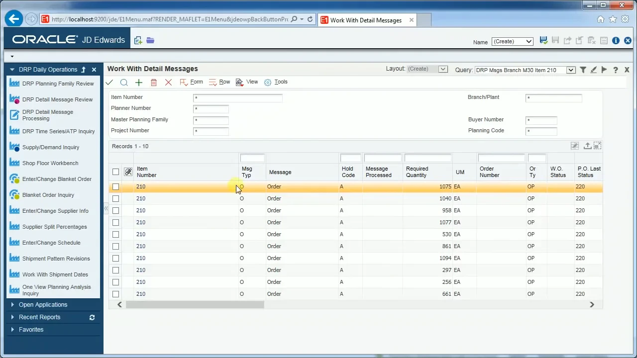 screenshot of JD Edwards EnterpriseOne